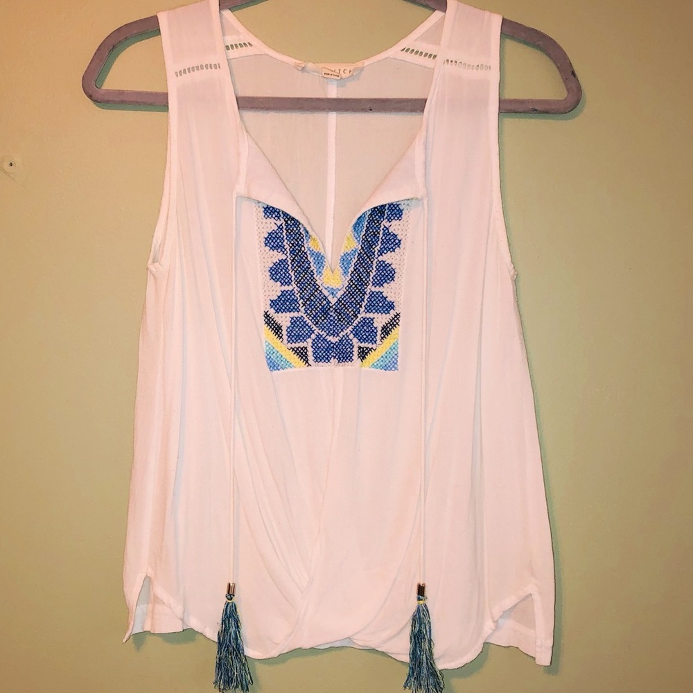 Lovestitch White Blouse with Blue Embroidery